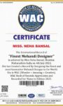 Bollywood actress Neha Bansal’s name entered in WAC Book of Records International as Worlds Finnest Mehndi Artist